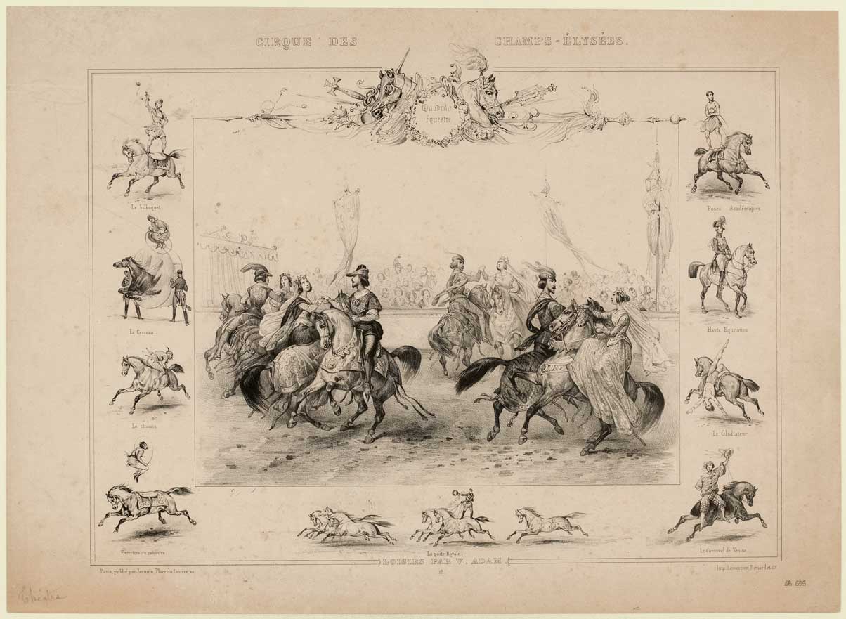 Jean-Victor Adam litográfiája a Cirque des Champs Elysées előadásáról. Forrás: Musée Carnavalet, Histoire de Paris